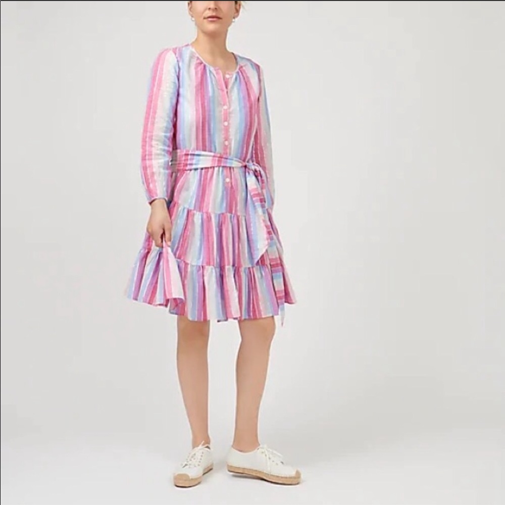 J crew Belted button-up pastel stripes dress